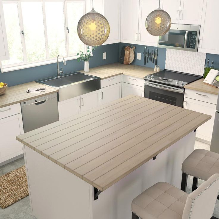 The Baltic Butcher Block Birch 8-ft Natural Straight Butcher Block Birch Kitchen Countertop