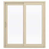 JELD-WEN V-4500 72-in x 80-in 4-9/16-in Low-e Argon Almond Vinyl Sliding Left-Hand Sliding Double Patio Door Screen Included