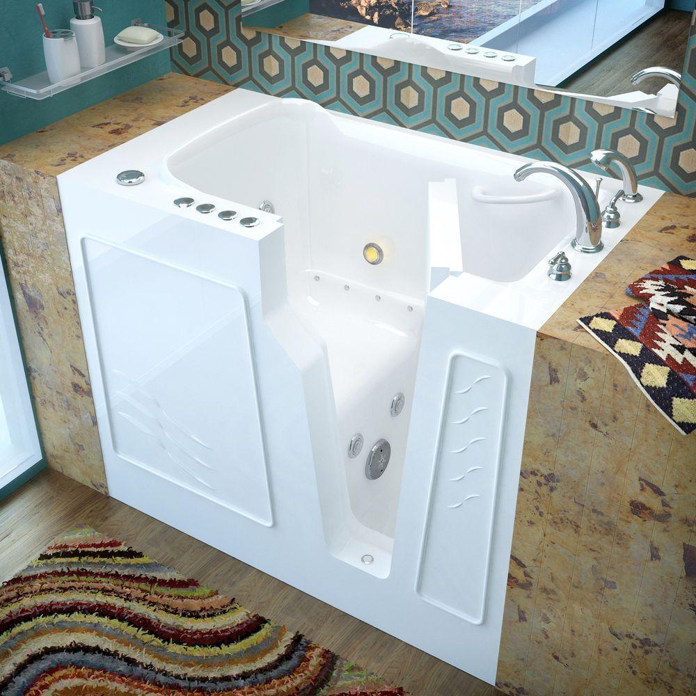Rampart 3.9 ft. Walk-in Whirlpool and Air Bathtub with 4 in. Tile Easy Up Adhesive Wall Surround in White - Super Arbor
