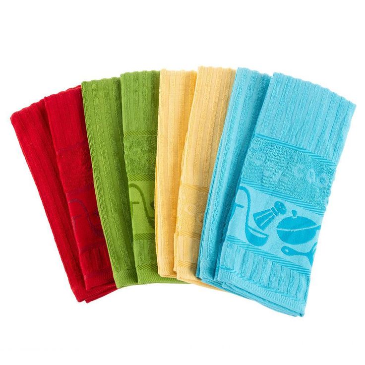 Multi-Color Kitchen Icon Design Chic Pattern Weave Cotton Kitchen Towel Set (8-Pieces)