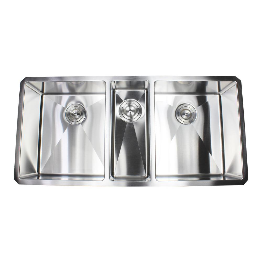 Undermount Stainless Steel 42 in. x 20 in. x 10 in. 16-Gauge Triple Bowl Kitchen Sink Combo w/Silicone Gloves & Strainer - Super Arbor
