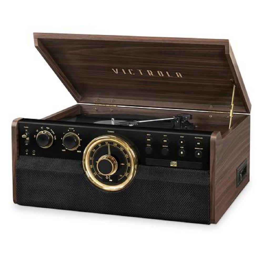 6-in-1 Wood Bluetooth Mid Century Record Player with 3-Speed Turntable, CD, Cassette Player and Radio - Super Arbor