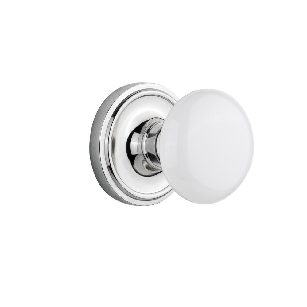 Classic Rosette 2-3/8 in. Backset Timeless Bronze Passage Hall/Closet White Porcelain Door Knob - Super Arbor
