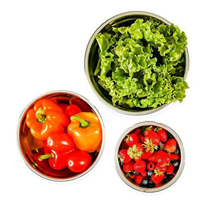 3-Piece Mixing Bowls with Lids Stainless Steel Kitchen Storage Bakeware Set