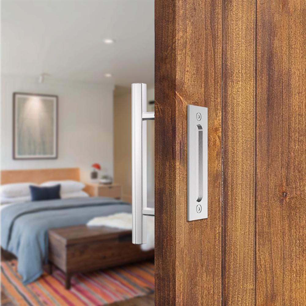 12 in. Stainless Steel Hexagon Pull and Flush Sliding Barn Door Handle Set - Super Arbor