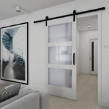 37 in. x 84 in. 3-Lite Full Frosted Glass White Vinyl Finish MDF Sliding Barn Door Slab - Super Arbor