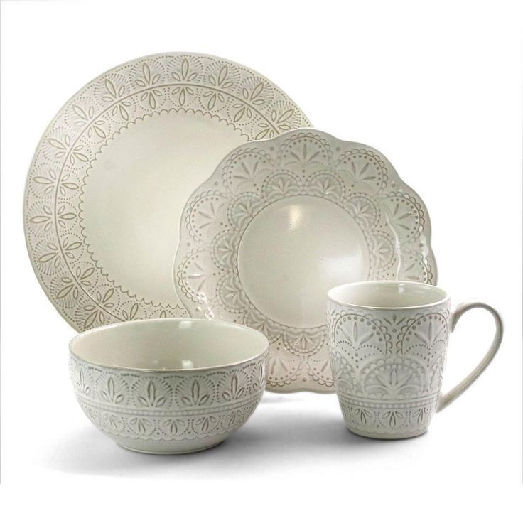 16-Piece Modern White Lace Stoneware Dinnerware Set (Service for 4)