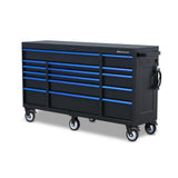 72 in. x 20 in. 16-Drawer Roller Cabinet Tool Chest with Power and USB Outlets in Black and Blue - Super Arbor