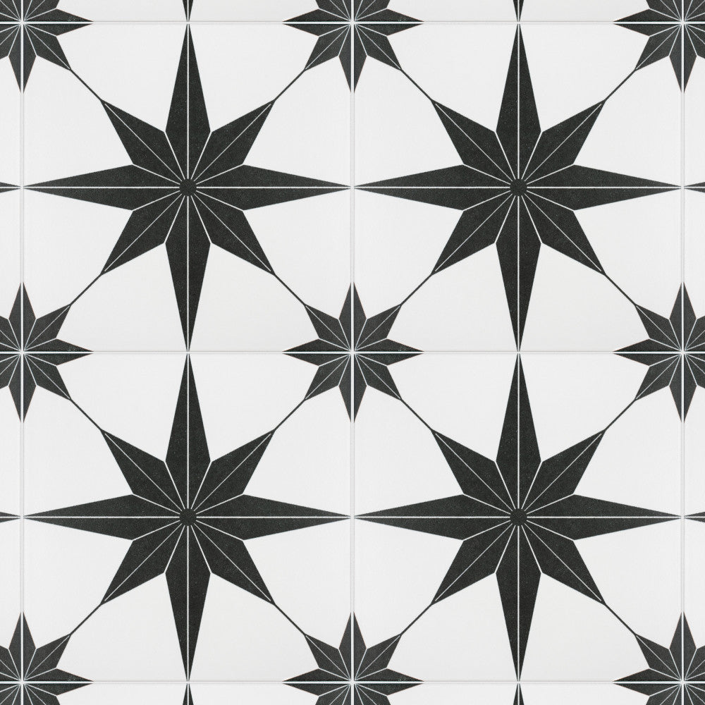 Merola Tile Stella Nero Encaustic 9-3/4 in. x 9-3/4 in. Porcelain Floor and Wall Tile (11.11 sq. ft. / case)
