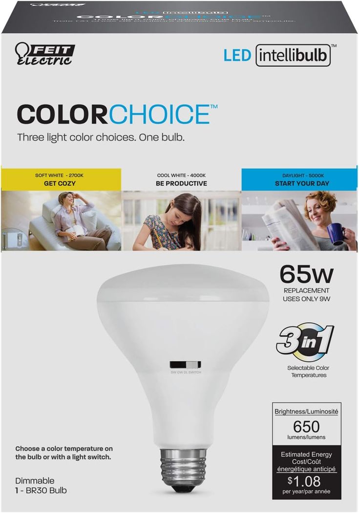Feit Electric 65-Watt Equivalent Soft White/Cool White/Daylight BR30 IntelliBulb LED Color Choice Light Bulb (12-Pack)