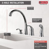 Delta Pilar Waterfall Chrome 1-Handle Deck-Mount High-Arc Handle Kitchen Faucet