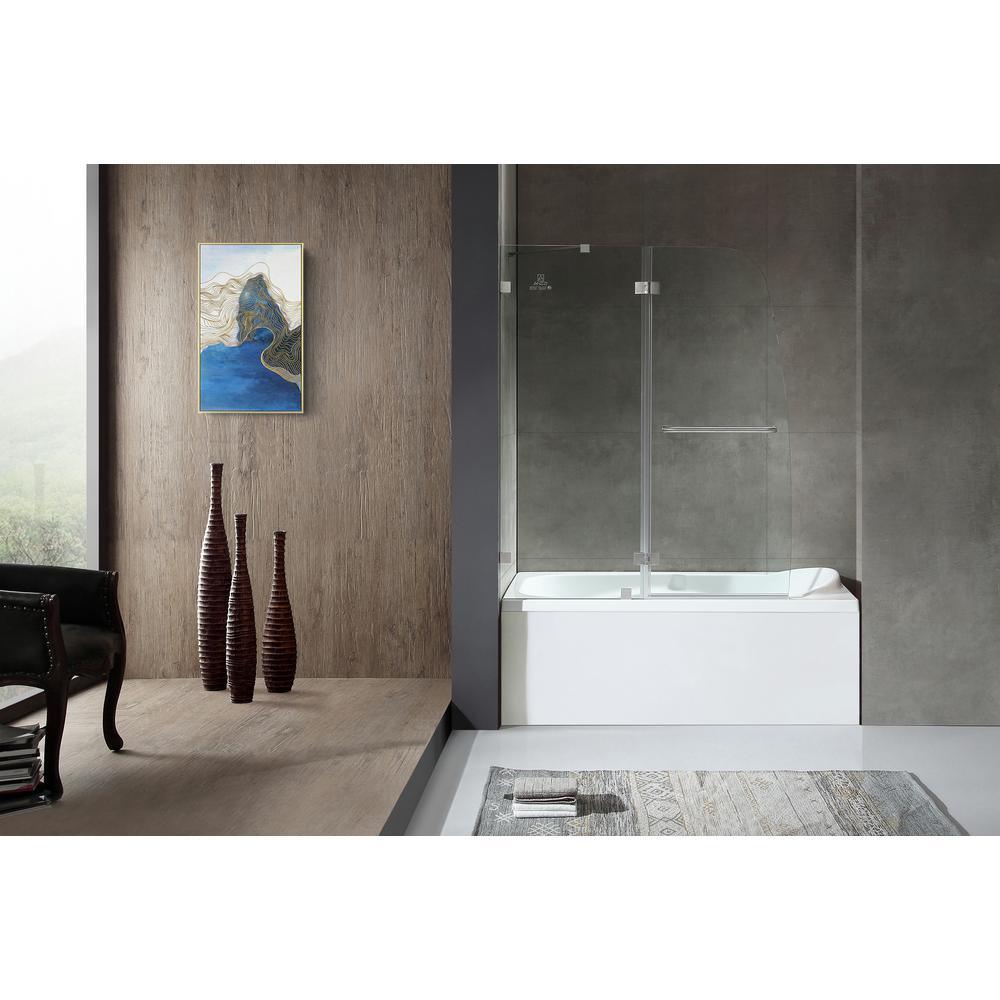 HERALD Series 48 in. x 58 in. Frameless Hinged Tub Door in Brushed Nickel with Towel Bar with Handle - Super Arbor