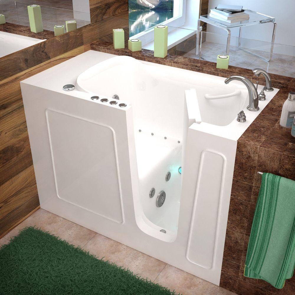 Rampart Nova Heated 4.5 ft. Walk-in Whirlpool and Air Bathtub with 4 in. Tile Easy Up Adhesive Wall Surround in White - Super Arbor