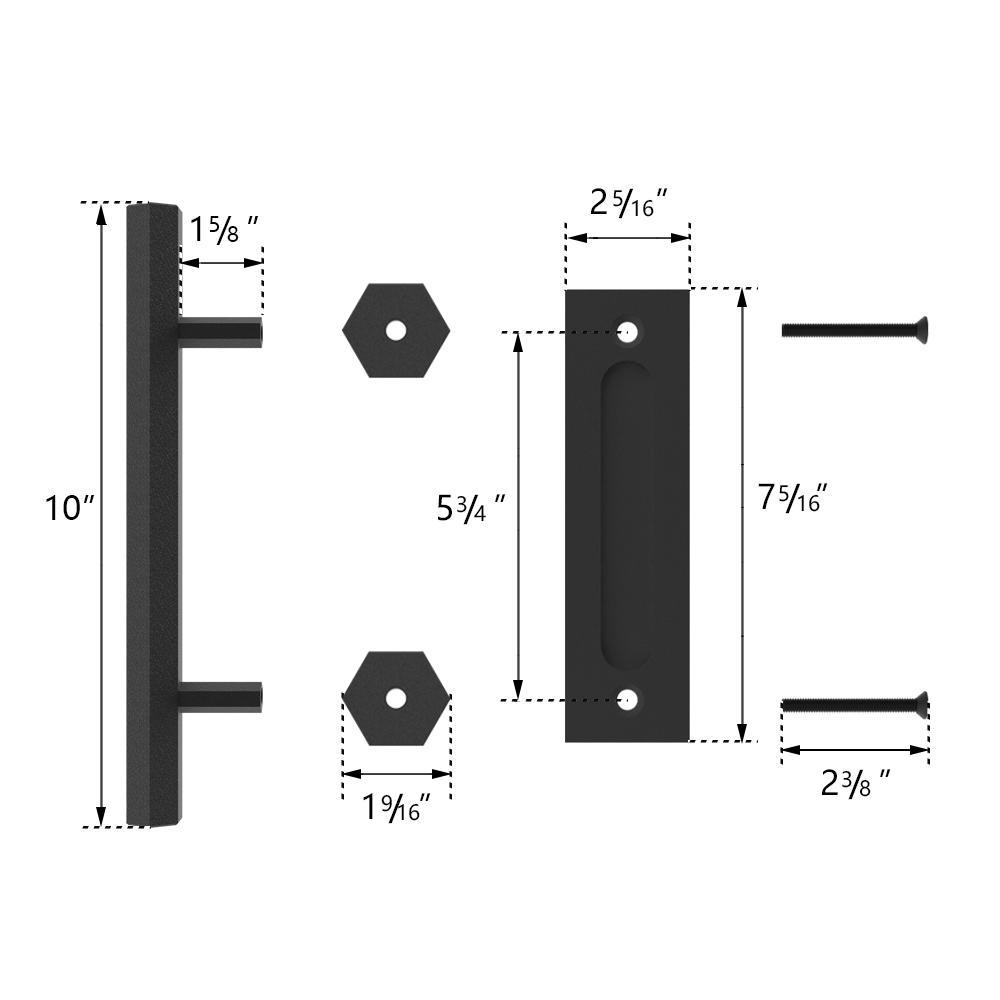 10 in. Black Hexagon Pull and Flush Sliding Barn Door Handle Set - Super Arbor