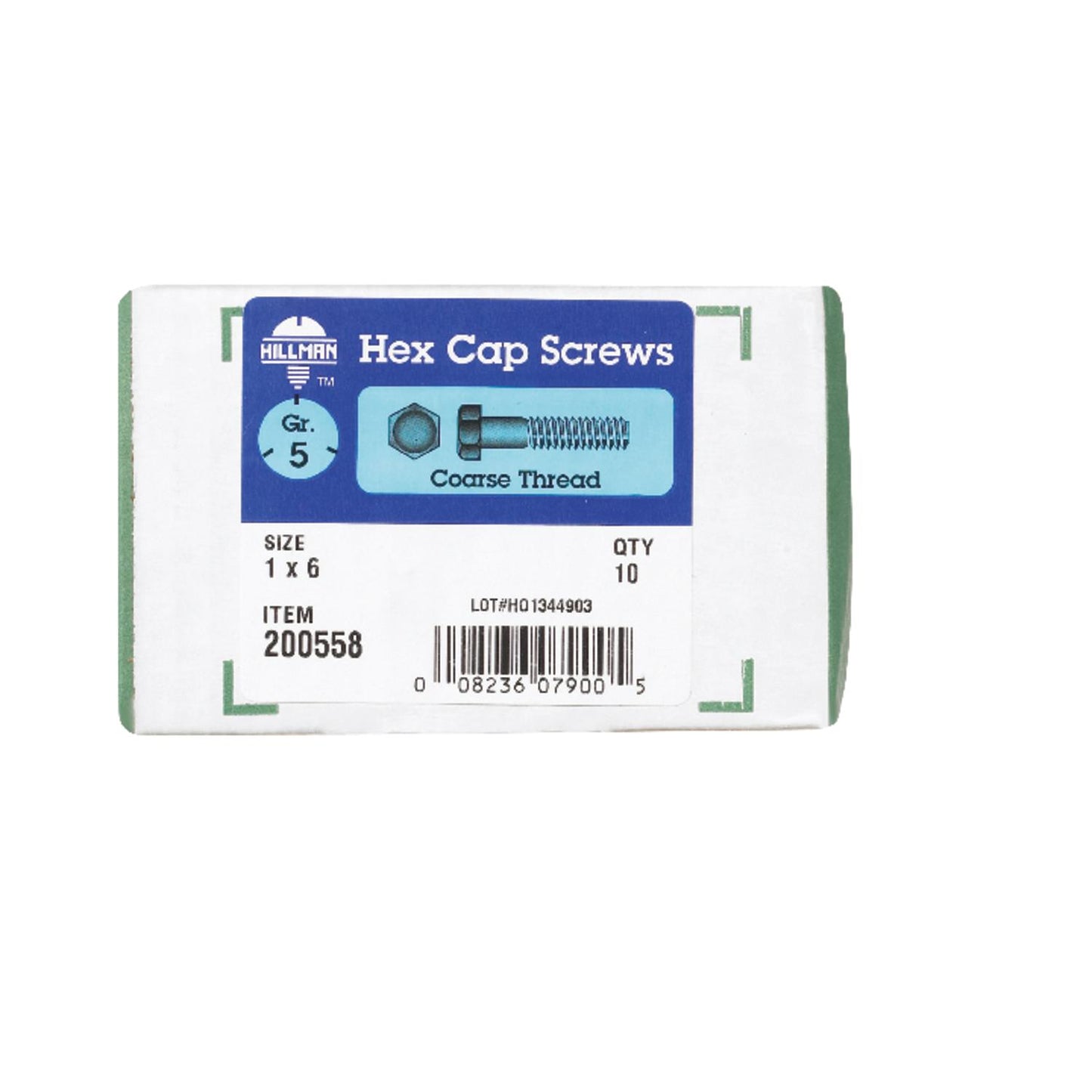Hillman 1 in. D x 6 in. L Heat-Treated Zinc Steel Hex Head Cap Screw, Grade 5, Coarse Thread, 10-Pack