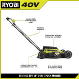 RYOBI 18 in. 40-Volt 2-in-1 Lithium-Ion Cordless Walk-Behind Push Mower with Two 4.0 Ah Batteries and Charger