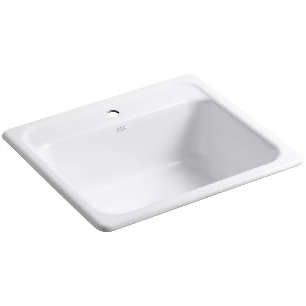 Mayfield Drop-In Cast Iron 25 in. 1-Hole Single Bowl Kitchen Sink in White - Super Arbor