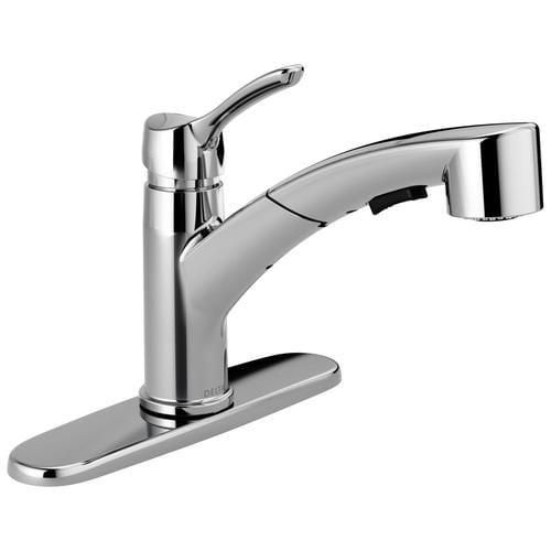 Delta Collins Chrome 1-Handle Deck-Mount Pull-Out Handle Kitchen Faucet (Deck Plate Included)