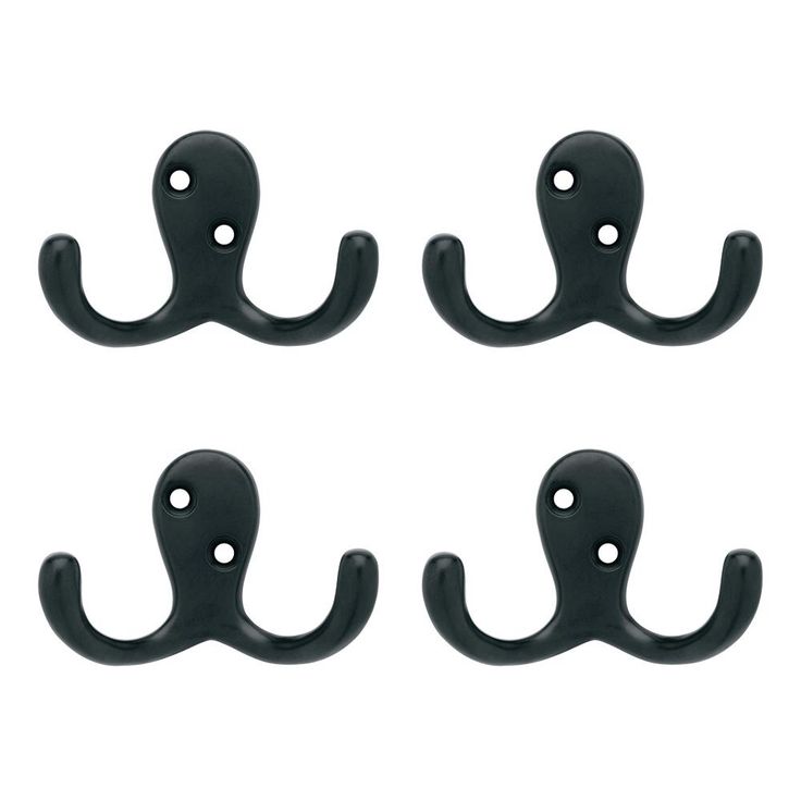 1-13/16 in. Matte Black Double Wall Hook (4-Pack)