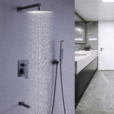 Shower System Wall Mounted with 12 in. Square Rainfall Shower head and Handheld Shower Head Set, Matte Black - Super Arbor