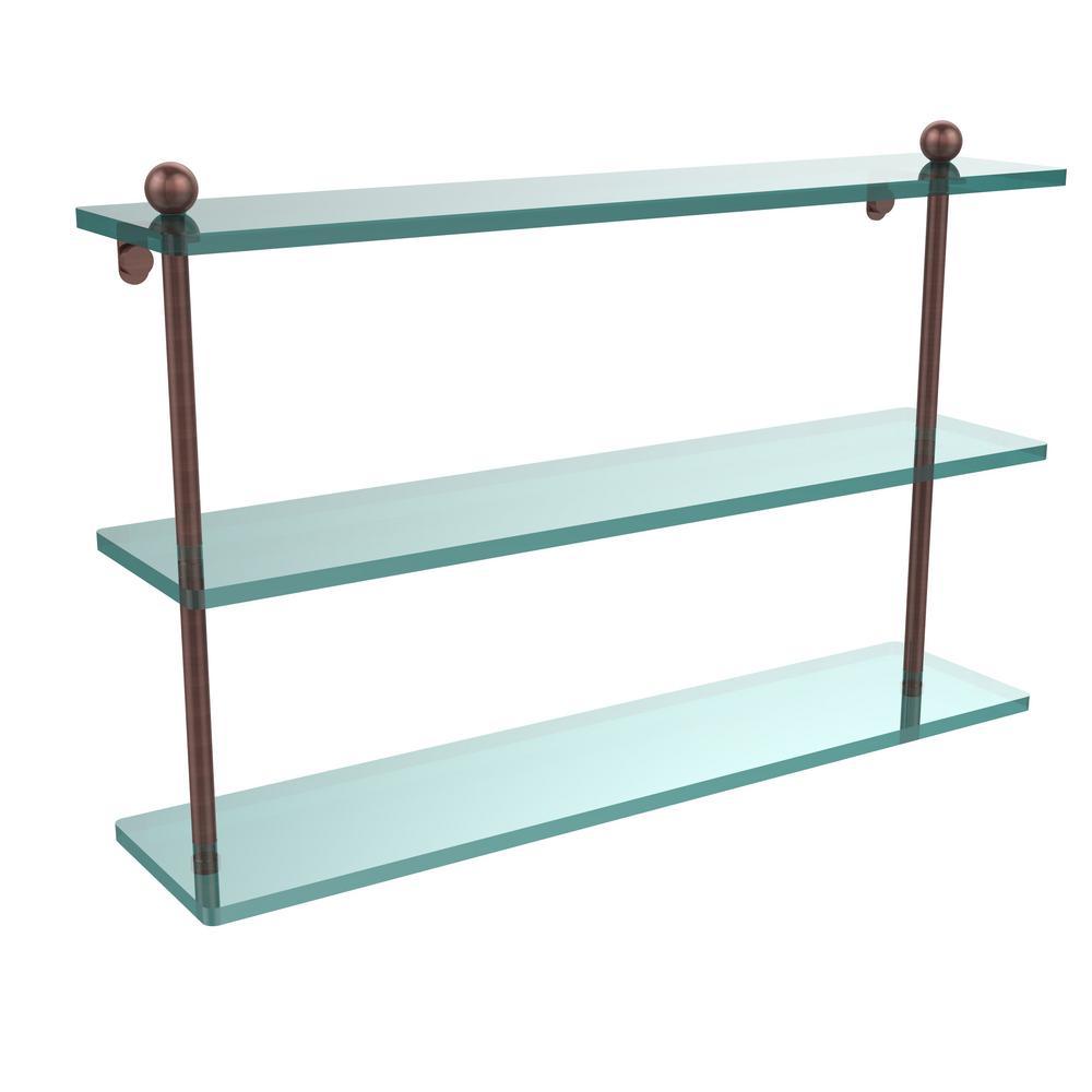 22 in. L  x 15 in. H  x 5 in. W 3-Tier Clear Glass Bathroom Shelf in Satin Nickel - Super Arbor