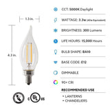 Feit Electric 40-Watt Equivalent CA10 Candelabra Dimmable Filament CEC Clear Glass Chandelier LED Light Bulb, Daylight (4-Pack)