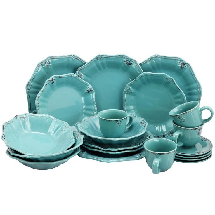 Fleur De Lys 20-Piece Traditional Turquoise Stoneware Dinnerware Set (Service for 4)