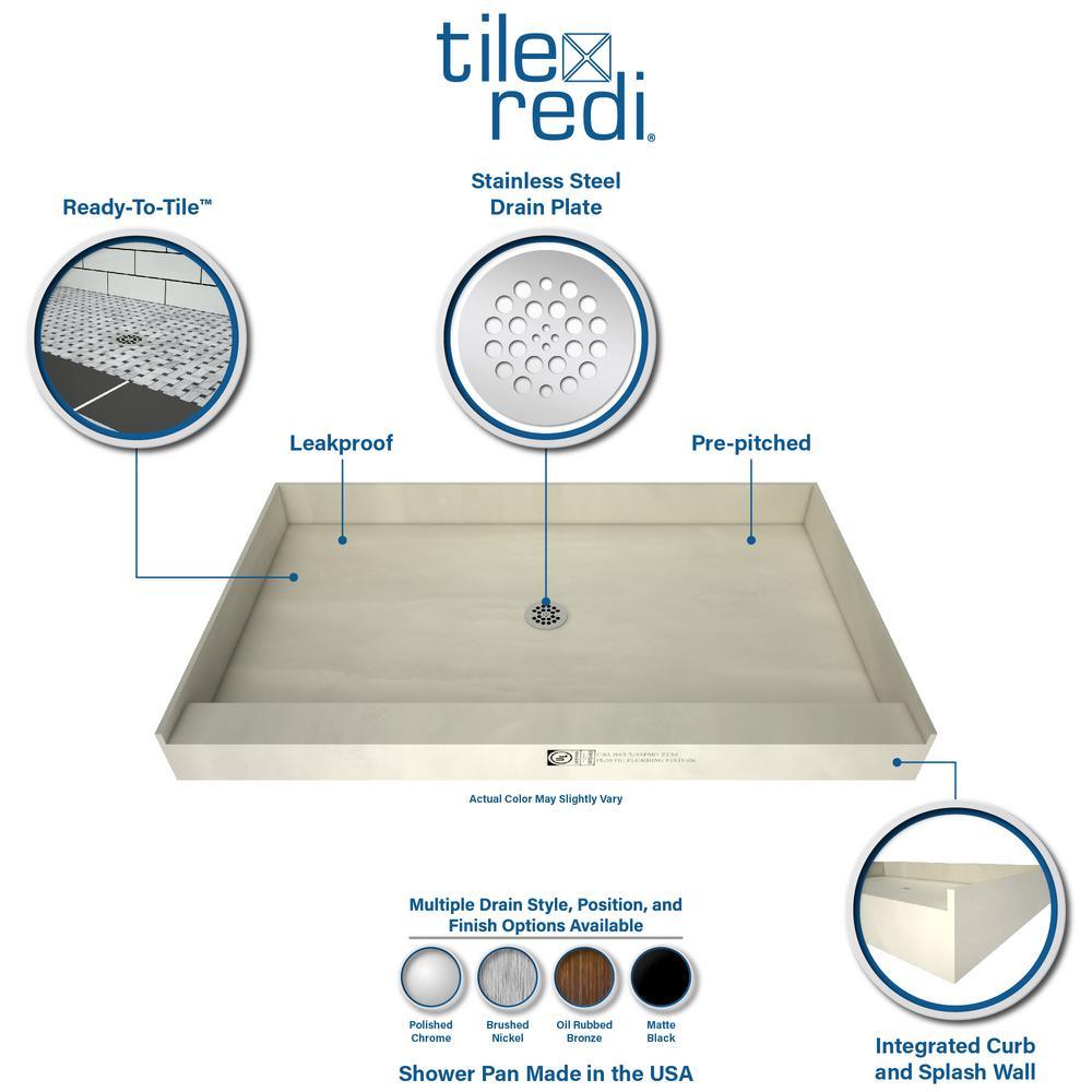 Redi Base 34 in. x 48 in. Single Threshold Shower Base with Center Drain and Polished Chrome Drain Plate - Super Arbor
