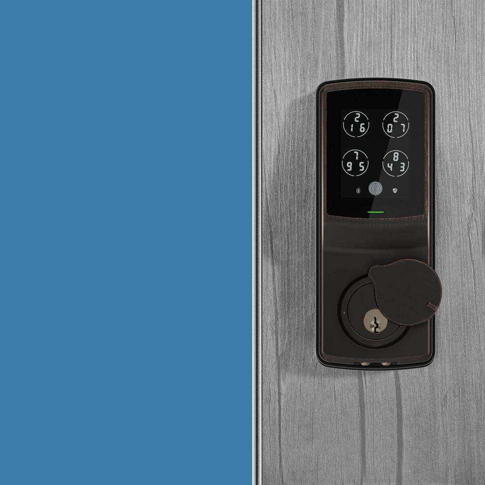 Secure Venetian Bronze Single-Cylinder Smart Alarmed Lock Deadbolt with Keypad, Bluetooth and Discrete PIN Code Input - Super Arbor