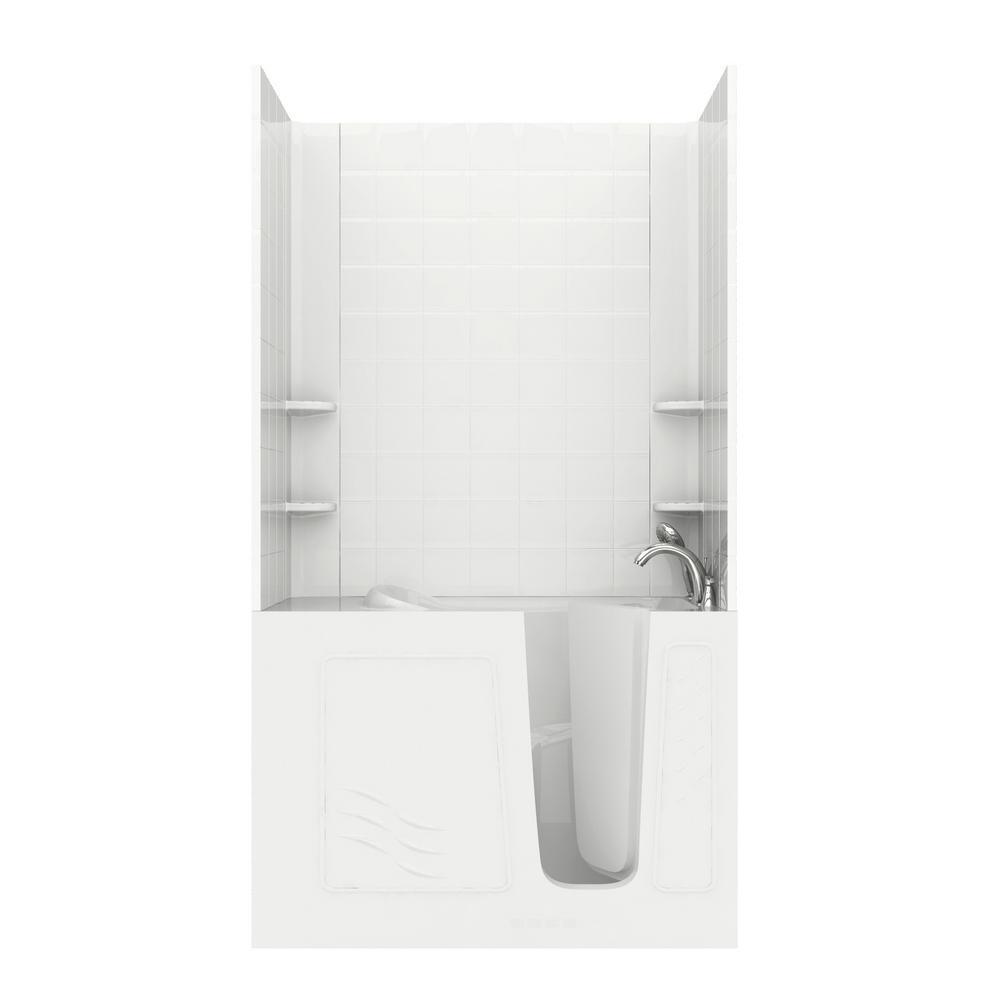 Rampart Nova Heated 5 ft. Walk-in Whirlpool and Air Bathtub with 6 in. Tile Easy Up Adhesive Wall Surround in White - Super Arbor