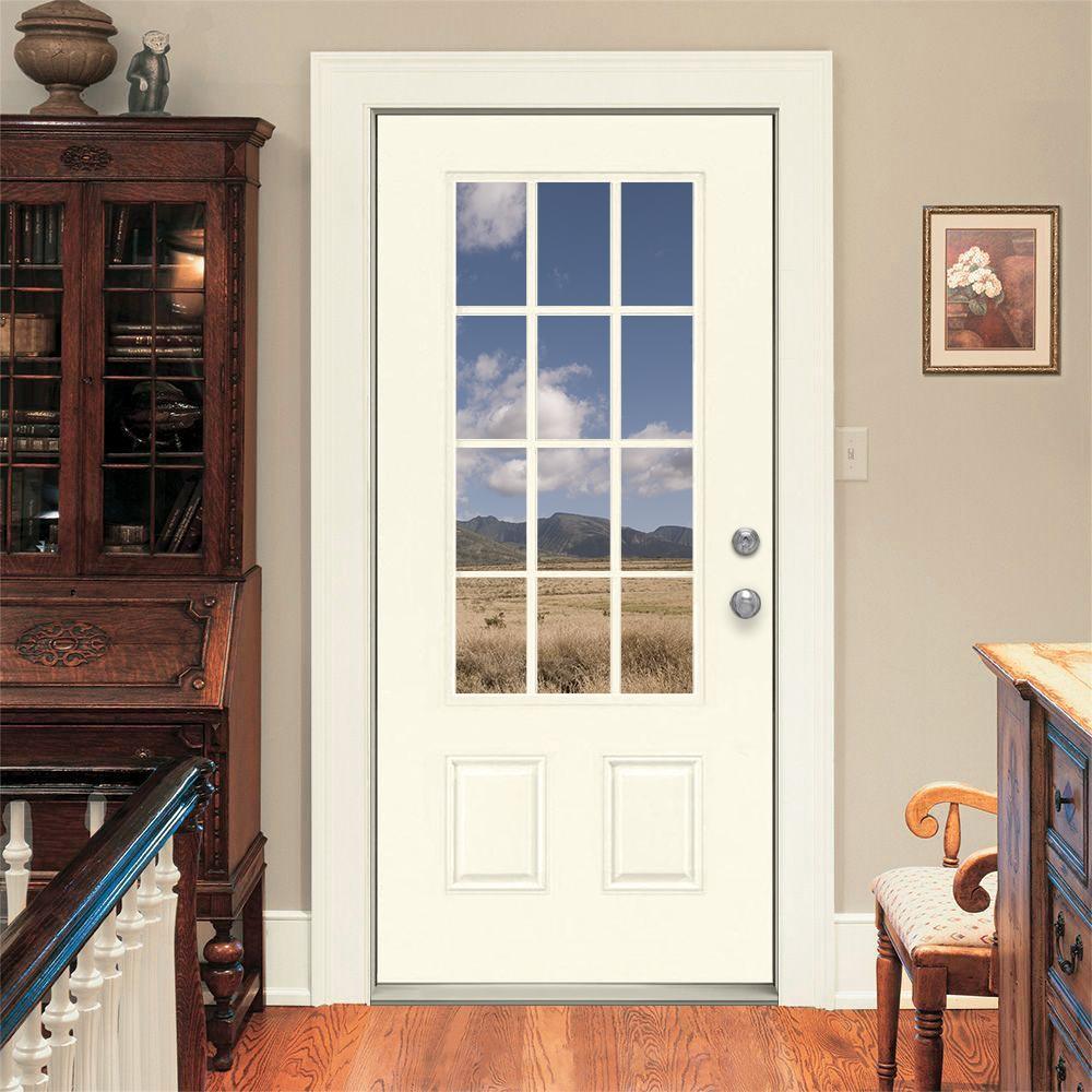 36 in. x 80 in. 12 Lite Primed Steel Prehung Left-Hand Outswing Front Door - Super Arbor