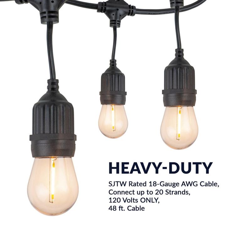 Outdoor/Indoor 48 ft. Corded Patio LED String Lights with 15 Sockets and 16 1-Watt S14 Filament Bulbs for Porch or Cafe