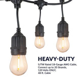 Outdoor/Indoor 48 ft. Corded Patio LED String Lights with 15 Sockets and 16 1-Watt S14 Filament Bulbs for Porch or Cafe