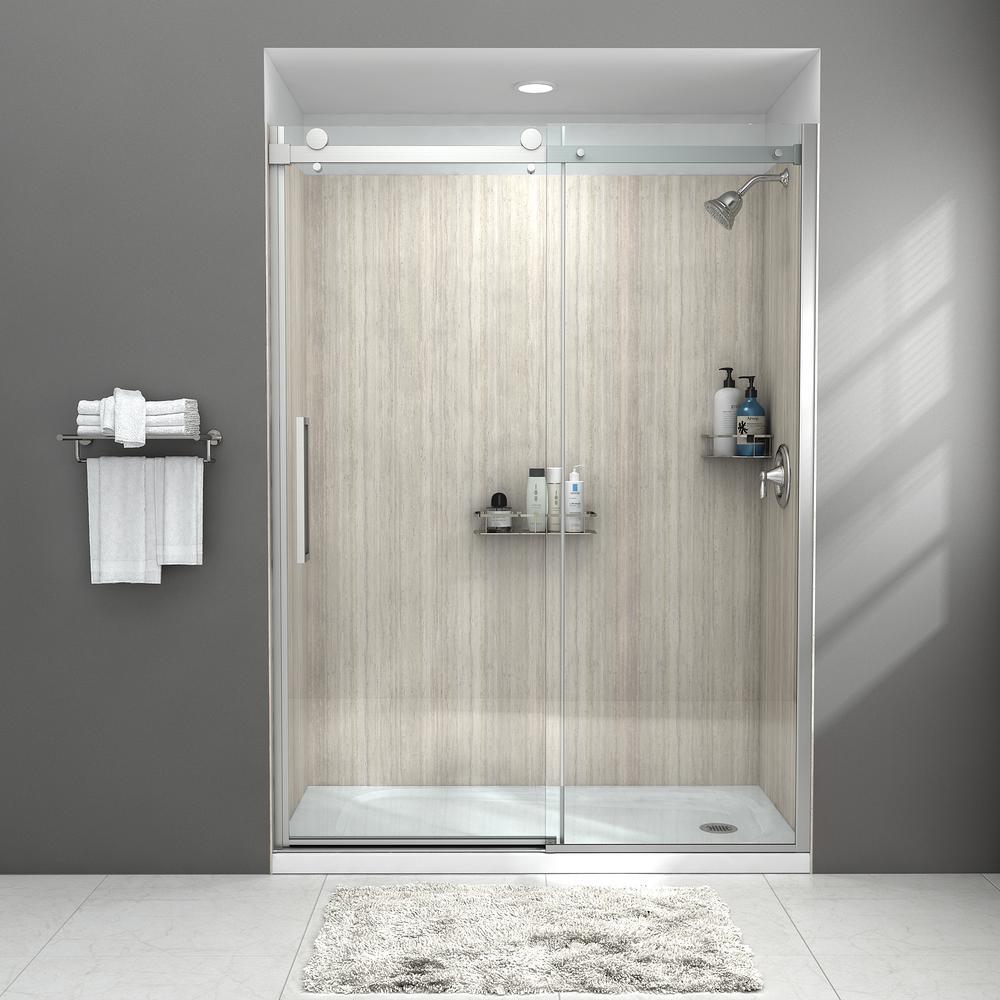 Passage 32 in. x 60 in. x 72 in. 4-Piece Glue-Up Alcove Shower Wall in Pewter Travertine - Super Arbor