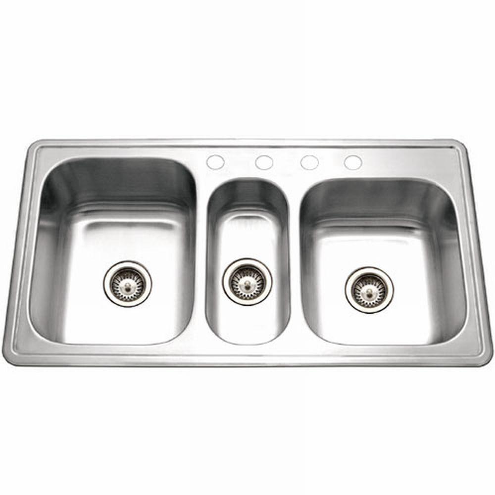 Premiere Gourmet Series Drop-In Stainless Steel 41 in. 4-Hole Triple Bowl Kitchen Sink - Super Arbor