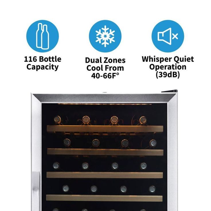 NewAir 160-Bottle Capacity Stainless Steel and Black Dual Zone Cooling Built-In/Freestanding Wine Chiller