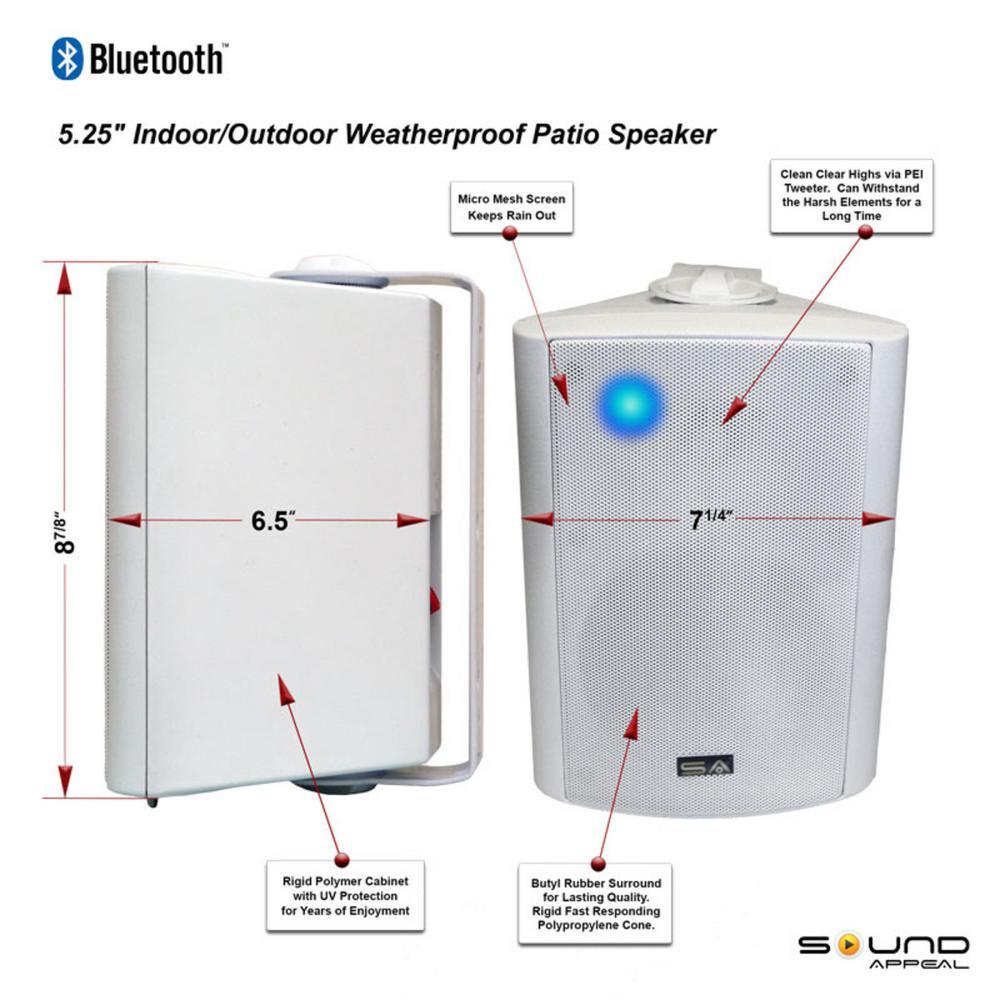 Bluetooth BT Blast 5.25 Indoor/Outdoor Weatherproof Patio Speakers (White- Pair) - Super Arbor