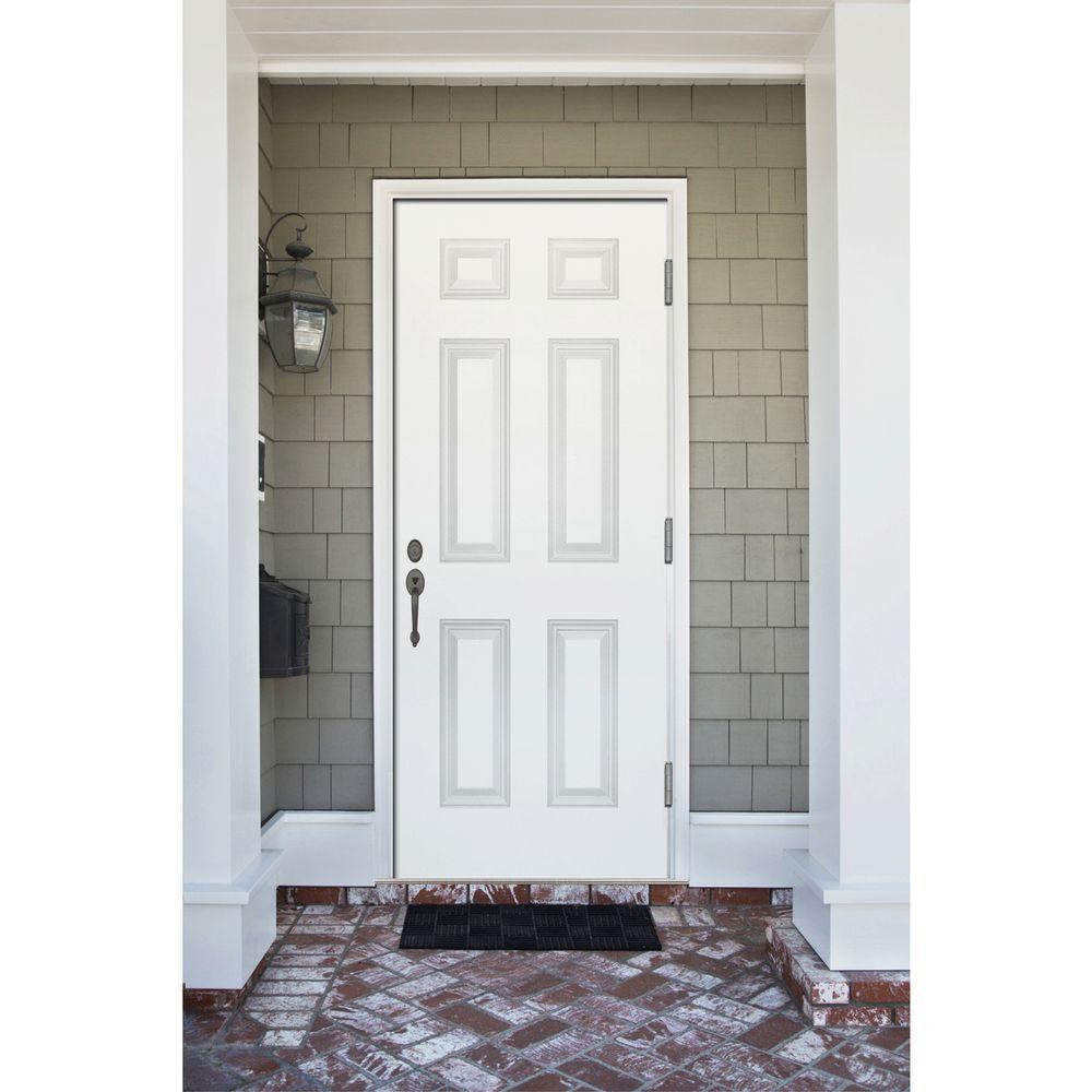 30 in. x 80 in. Premium 6-Panel Primed White Steel Prehung Front Door Left-Hand Outswing and 4 in. Wall - Super Arbor