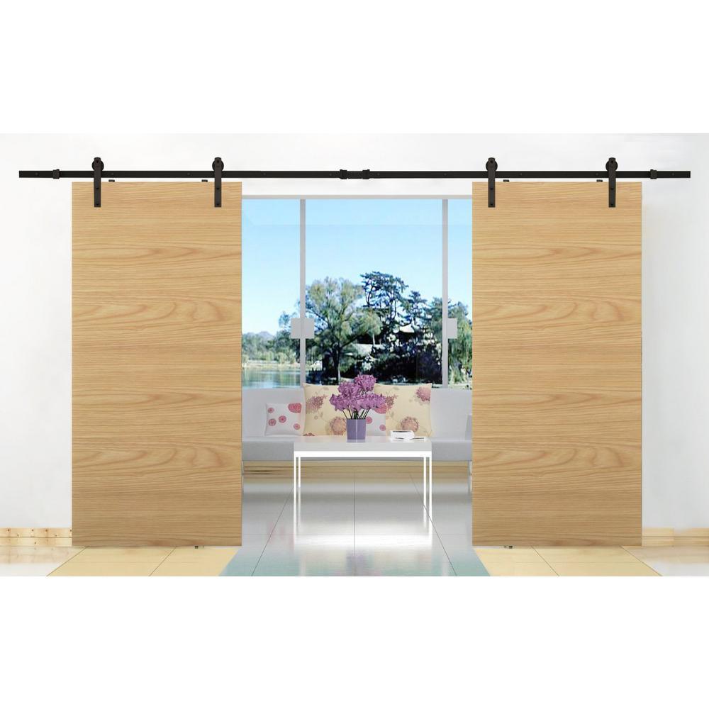 144 in. Matte Black Classic Straight Strap Sliding Barn Door Hardware (2-Set) - Super Arbor