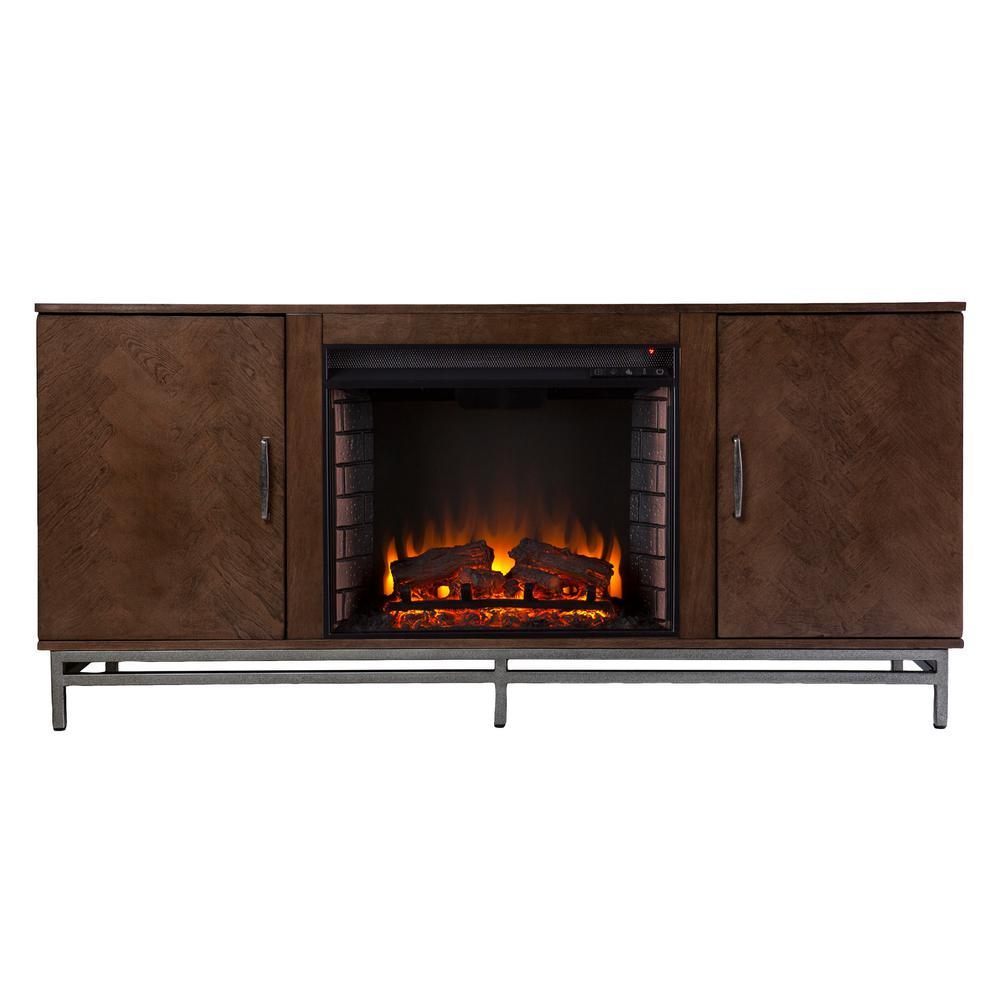 Oliver 60 in. Electric Fireplace in Brown with Matte Silver - Super Arbor