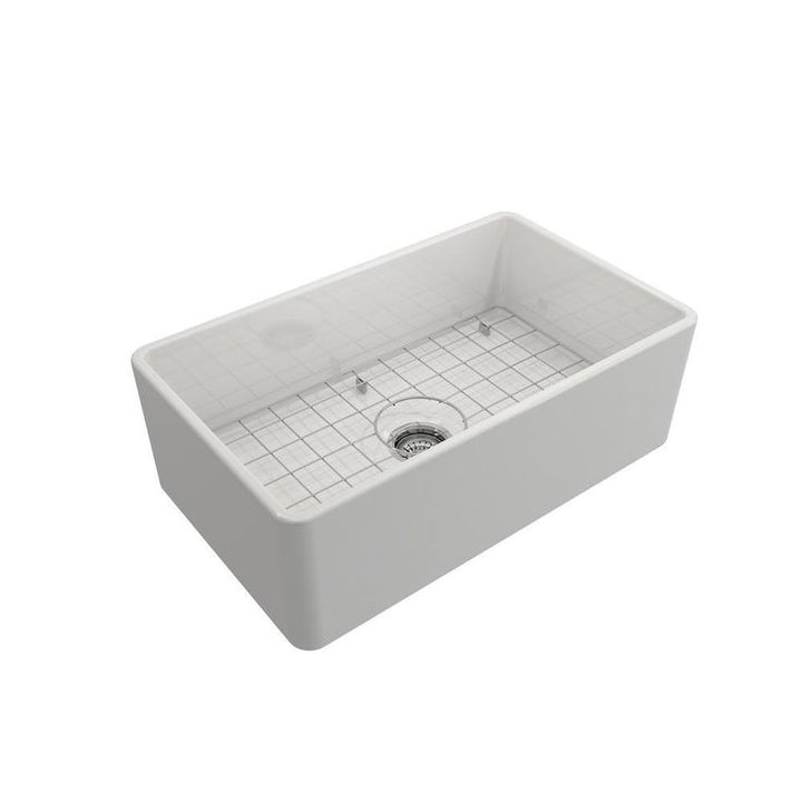 Farmhouse Apron-Front Fireclay 30 in. Single Bowl Kitchen Sink in White with Grid