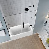 Belmore GS 59.25 in. to 60.25 in. x 60 in. Frameless Hinged Tub Door with Glass Shelves in Matte Black - Super Arbor