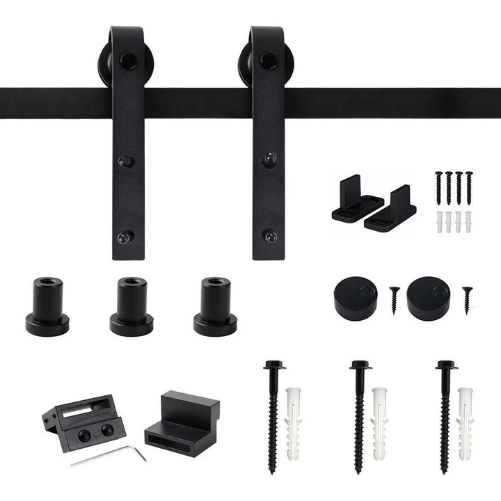48 in. Frosted Black Sliding Barn Door Hardware Track Kit for Single Door with Non-Routed Floor Guide - Super Arbor