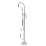 1-Handle Freestanding Floor Mount Tub Faucet Bathtub Filler with Hand Shower in Brush Nickel - Super Arbor