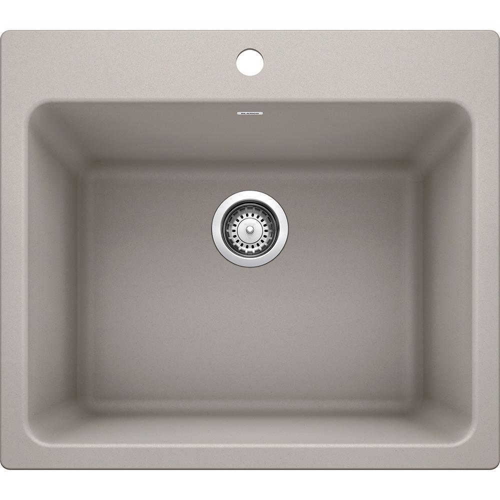 LIVEN SILGRANIT Granite Composite 25 in. x 22 in. Dual Mount Laundry Sink in Concrete Gray - Super Arbor