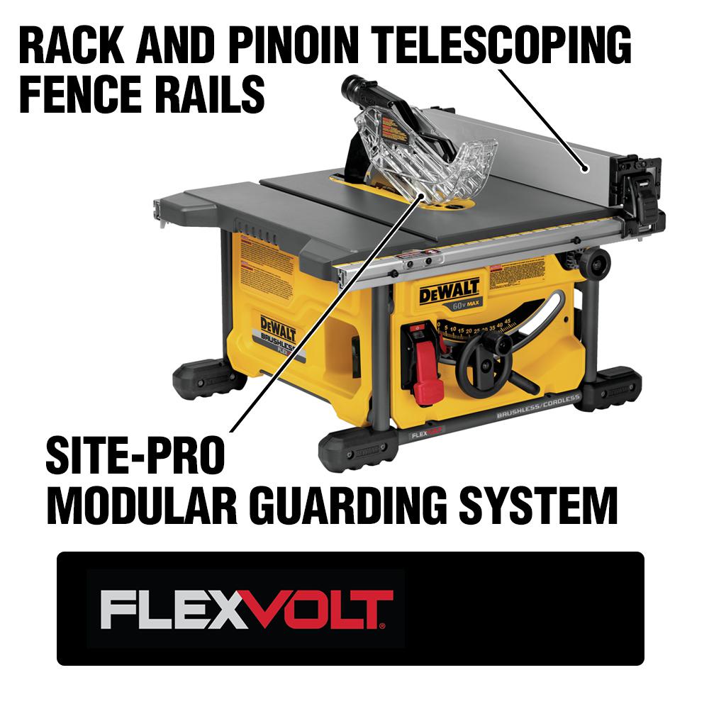 FLEXVOLT 60-Volt MAX Li-Ion Cordless Brushless 8-1/4 in. Table Saw Kit with Bonus FLEXVOLT Li-Ion 6.0 Ah Battery Pack - Super Arbor
