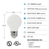 Feit Electric 60-Watt Equivalent G16.5 Medium Dimmable Filament ENERGY STAR White Glass LED Light Bulb, Daylight (2-Pack)