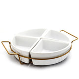 Gracious Dining 5-Piece White Ceramic 4-Section Tray Set with Metal Rack