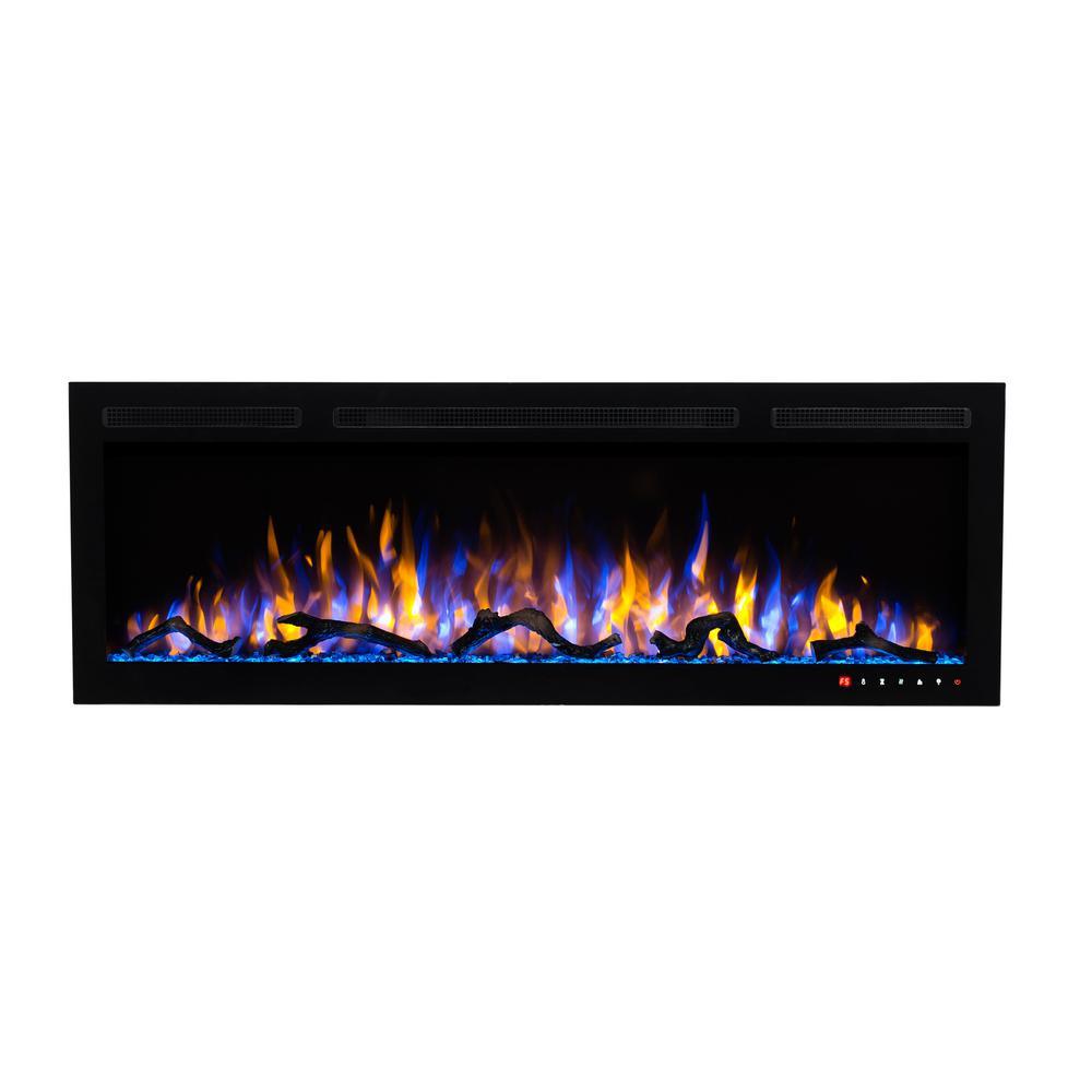 Slimline 50 in. Wall Mount and Recessed Electric Fireplace in Black - Super Arbor