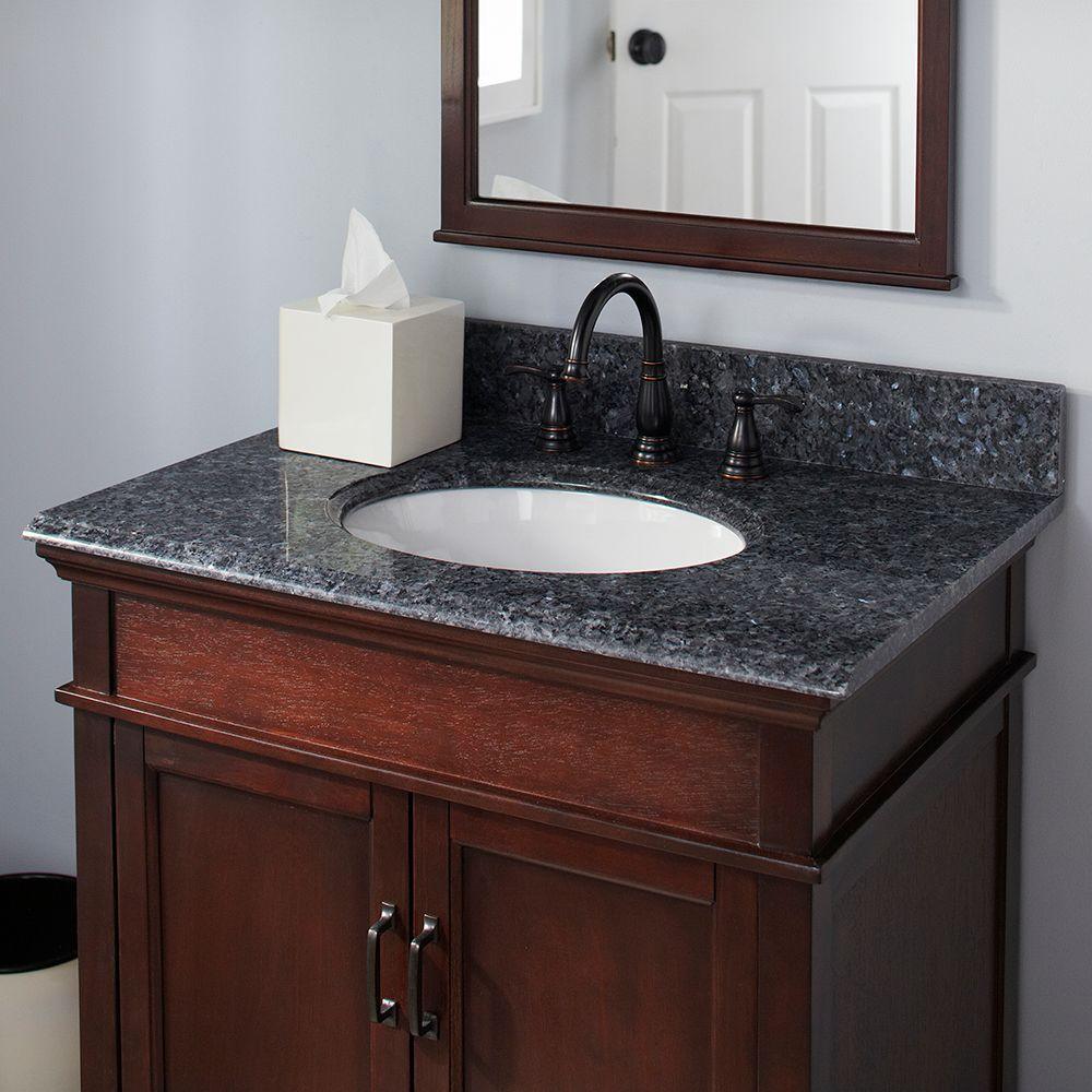 25 in. Granite Vanity Top in Blue Pearl with White Basin - Super Arbor